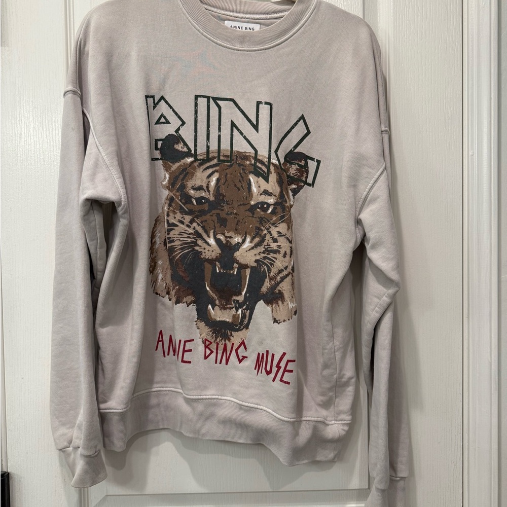 Anine Bing Gray Crewneck Sweater with Graphic Design